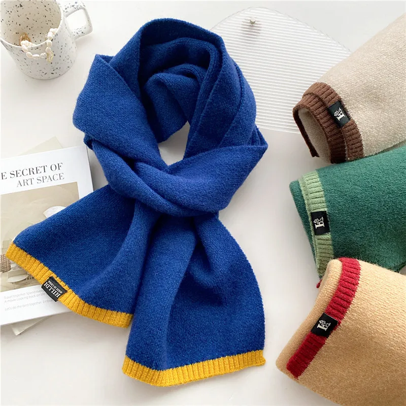 2022 Fashion Soft Woolen Yarn Knitted Scarf Unisex Winter Plain Klein Blue Warm Thick Neckerchief Foulards Stole Bufandas Hijab