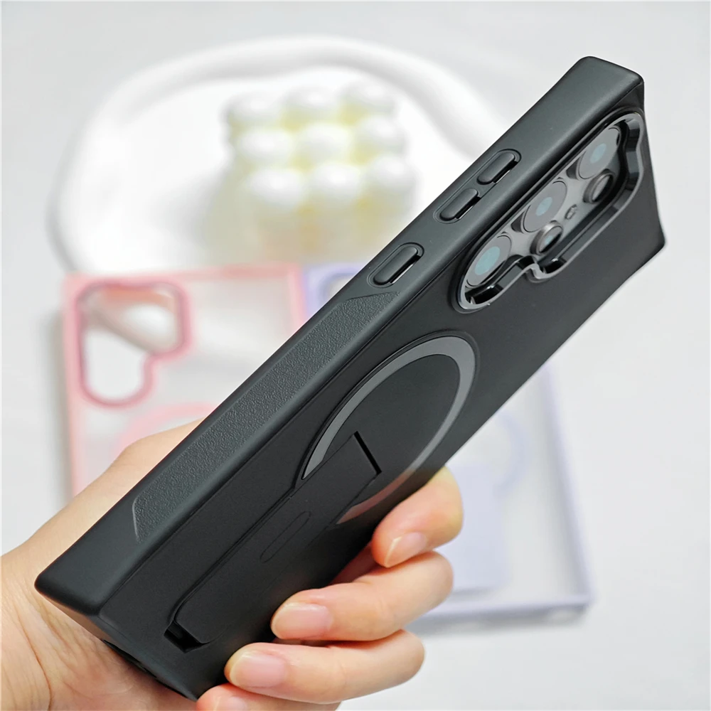 Opvouwbare Standhouder Matte Voor Magsafe Magnetische Telefoon Case Voor Samsung S25 S23 Ultra S24 Plus Draadloze Lading Clear Back Cover