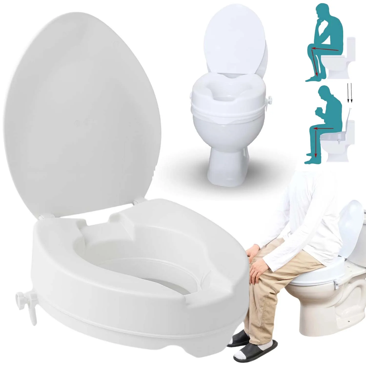 4-Zoll-Toilettensitz-Erhöhung, ergonomische Toilettensitz-Erhöhung mit Deckel für Hüft-, Knie- oder Schwangerschaftserholung, 136 kg Tragkraft, 41*37*10 cm
