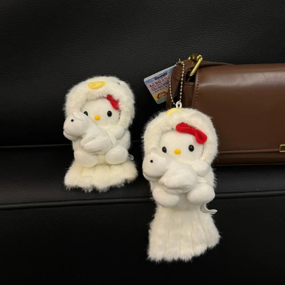 

Cartoon Sanrio Hellokitty nine-tailed fox White tail Plush Doll keychain schoolbag Pendant Children's plush companion toys gift