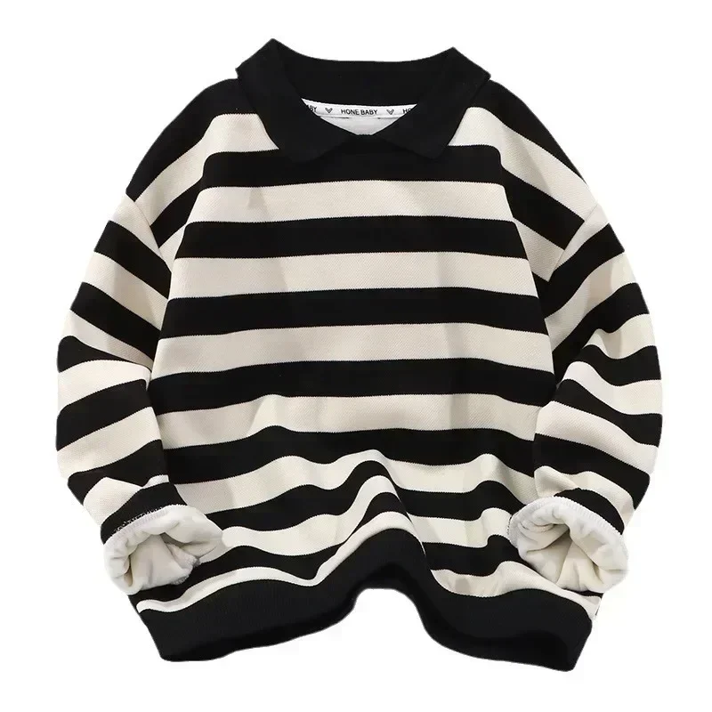 Baby Boys Sweatshirt Kids Striped Hoodies Polo Collar Pullover 2024 Fall Winter 1 To 12Yrs Children\'s Casual Clothing