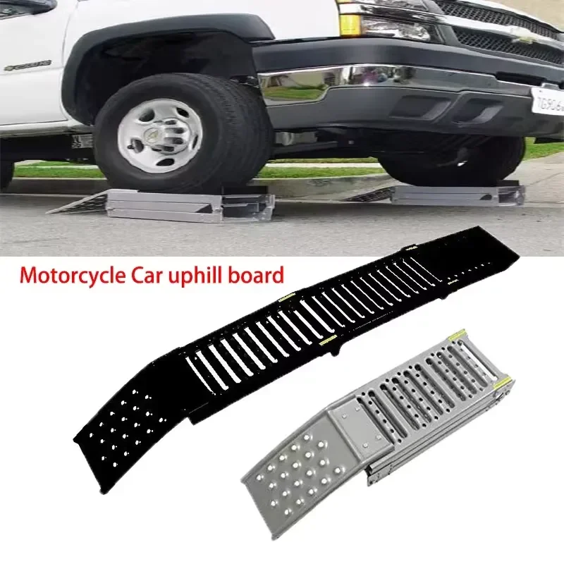 Carbon Steel Anti-Slip Motorcycle Ramp ATV Uphill Board Three Fold Portable Load-Bearing 340kg Black Silver Universal Fitment