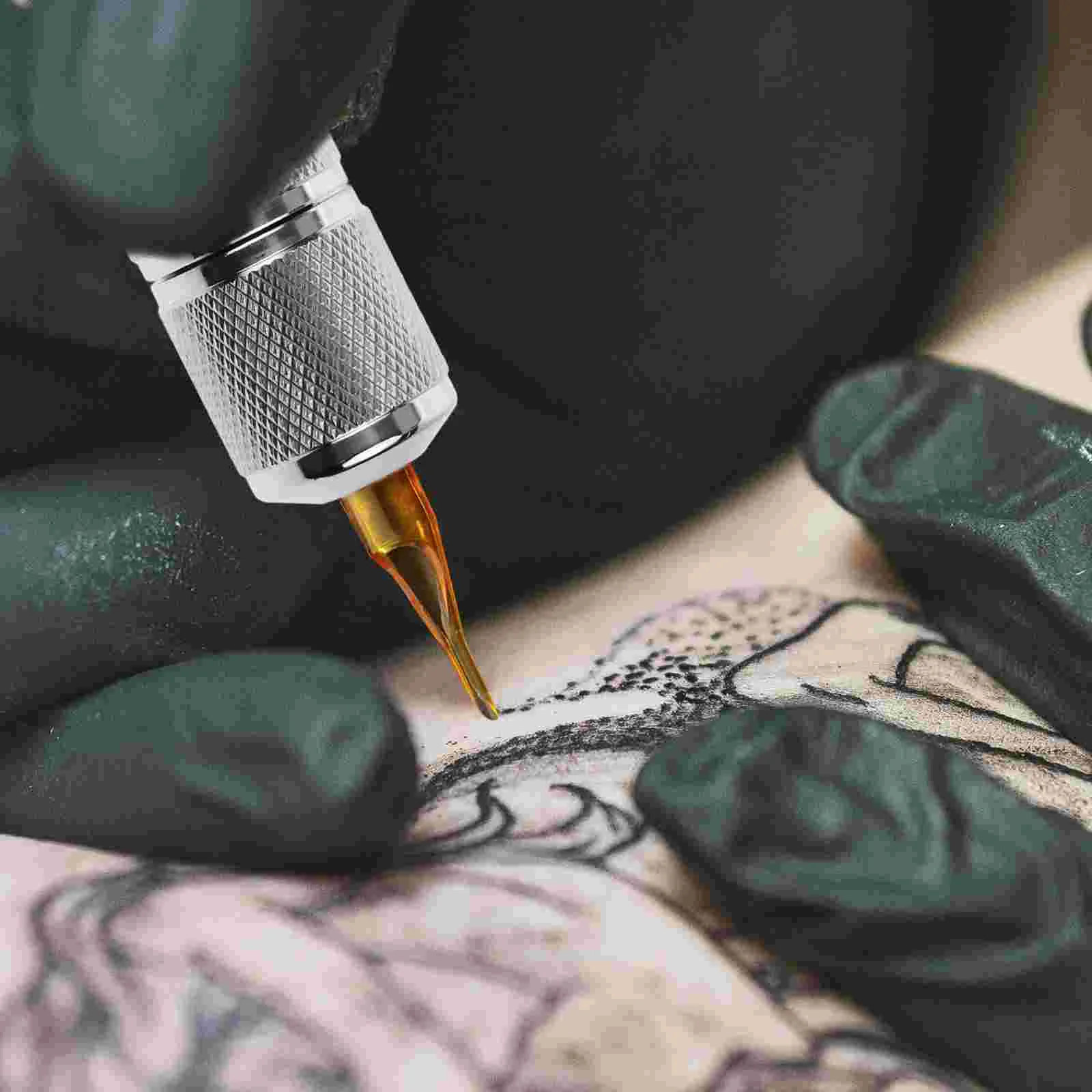 Máquina de tinta de acero inoxidable con bloqueo automático, suministro de empuñaduras de tatuaje, tubos de Metal