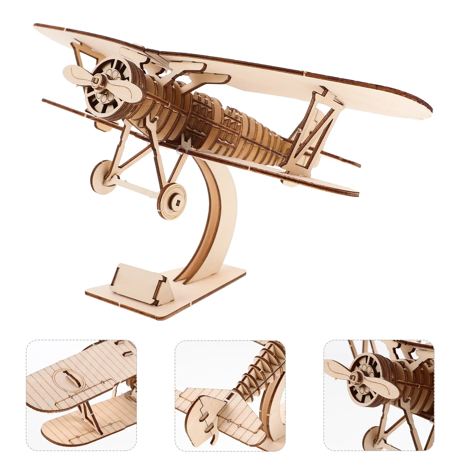 

Creative Wooden Aircraft DIY Assembling Khaki Educational Desktop Ornament for Home Office School Handmade Decor Logical