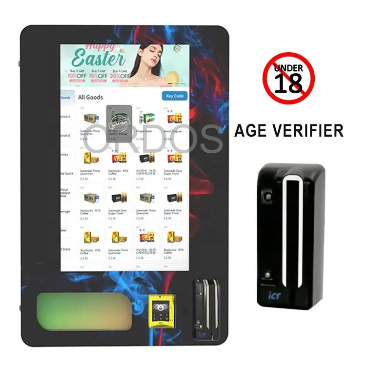 Hot Sale 32-Inch Touch Screen Wall Mounted Vending Machine with ID Reader Coin Credit Card Token QR Code Payment Systems