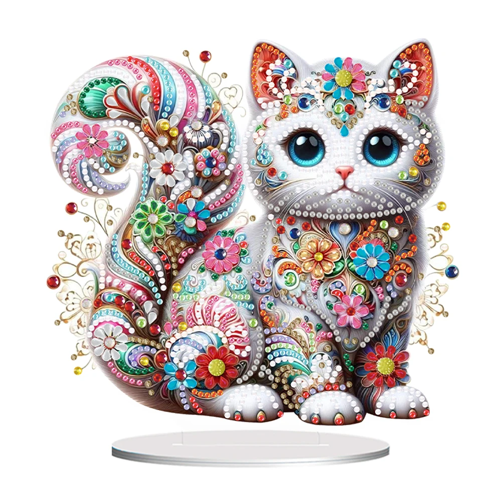 

Special Shape Cat 5D DIY Diamond Art Tabletop Decorations Table Top Diamond Painting Ornament Kits for Home Office Desktop Decor