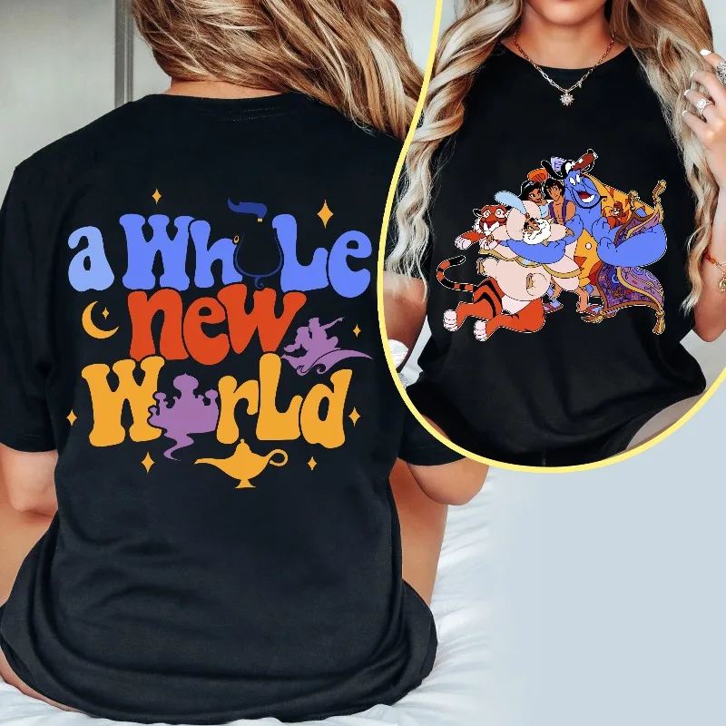 Nueva camiseta del mundo, camiseta de Disney Aladdin Elf Jasmine ABU, camiseta del Reino de Magia del Mundo de Disney, gira mundial de Disney