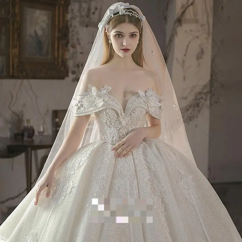 Off The Initiated-Robe de Mariée Brillante avec Perles de Luxe, Broderie Rétro Étoilée, Robe de Bal de Princesse, Grande Queue Personnalisée