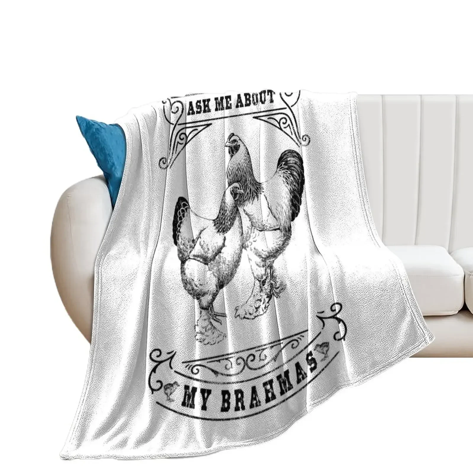 

Ask Me About My Brahmas Chicken Illustration Throw Blanket Decoratives Large Blankets