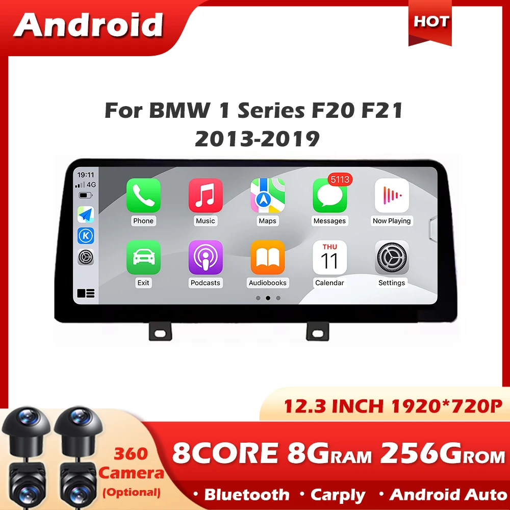 Android Auto 12.3 Inch  For BMW 1 Series F20 F21 2013-2019 Car Player Multimedia Original GPS Navigation CarPlay Auto WIFI