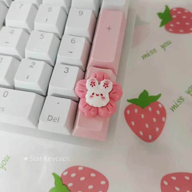 2U Vertical Numeric Area + / Enter Keycap Cute Cartoon Rabbit Keycap Suitable for Mechanical Keyboard Accessories Girl's Gift