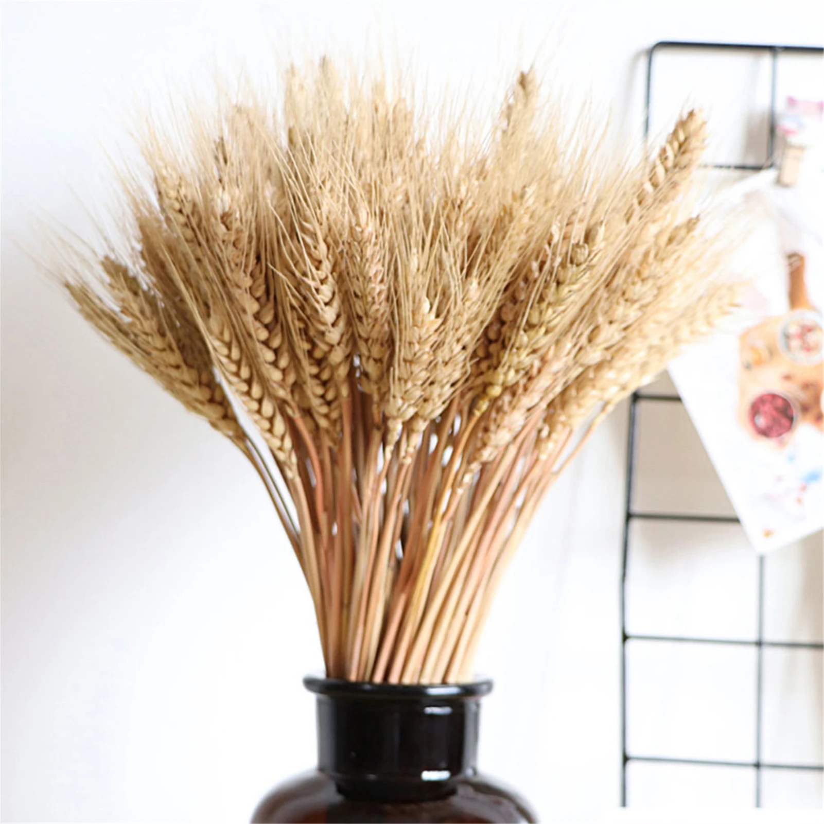 50pcs Natural Wheat Stalks Dried Stems flower Wheat Bouquet Grass Golden for Wedding Bridal Decoration Table Boho Home Decor