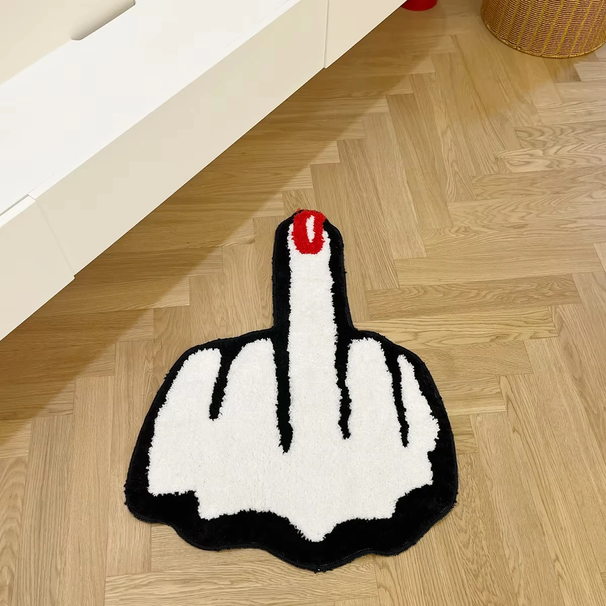 Middle Finger Shaped Tufted Rug Funny Gesture Non Slip Bath Flocking Mat Cool Gothic Home Decor for Bedroom Living Room