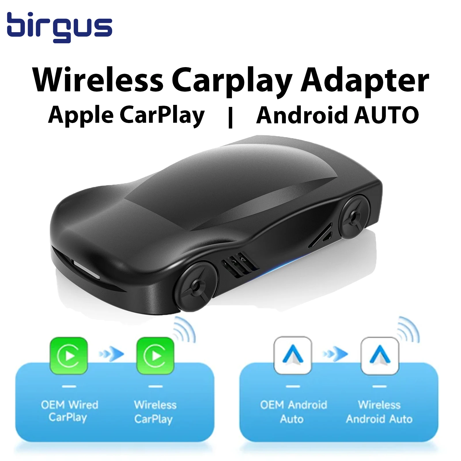 Birgus C6 Wireless Car Play AI Box Android Auto  Wireless Adapter Spotify Waze Car Navigation Box WiFi BT Wireless Auto Connect