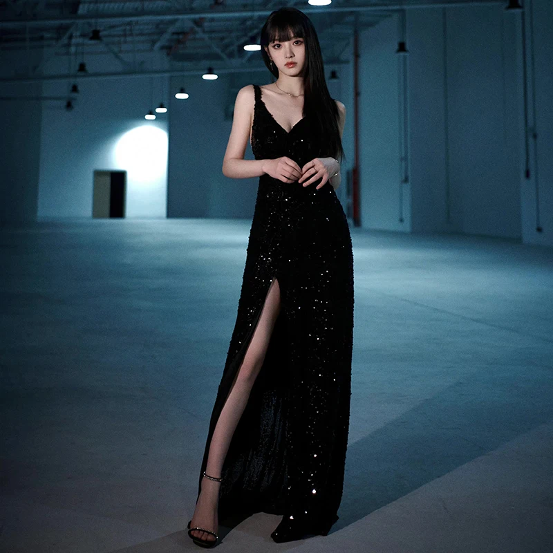 

Bla Evening Gown Sexy Strapl Sparkling Sequin Long Dr for Birthday Par Wedding High End Luxury Midi Waist Design