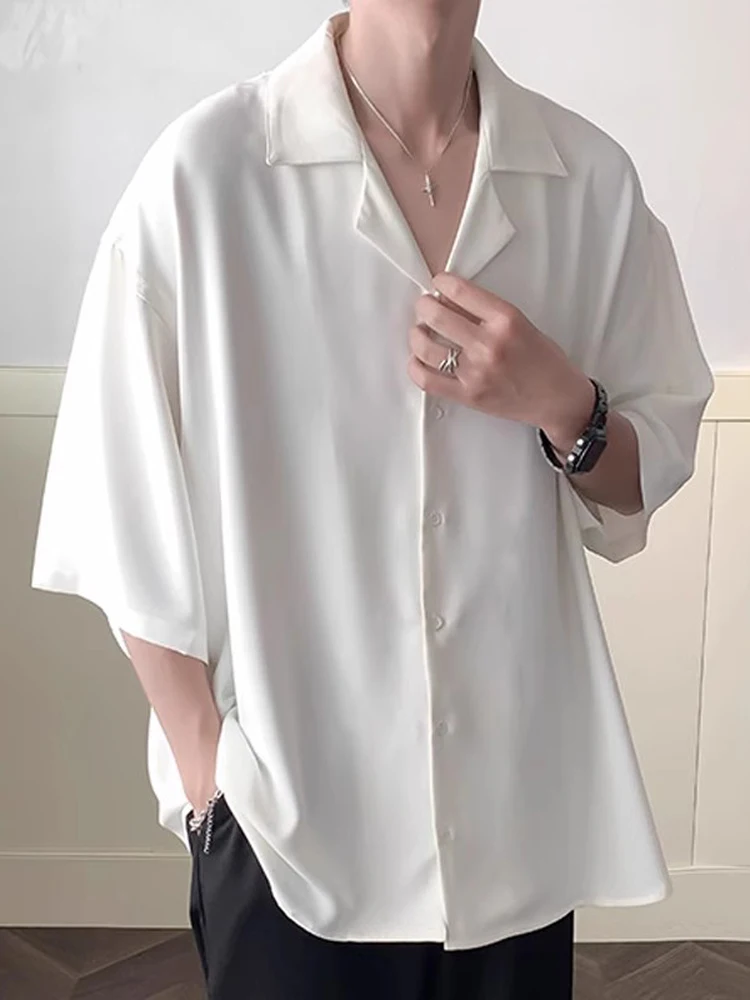 

British Style Short Sleeve Shirt Men's Summer Thin Ice Silk Quick Dry Five Sleeve Abstinence Series Shirt Seven Sleeve Shirt