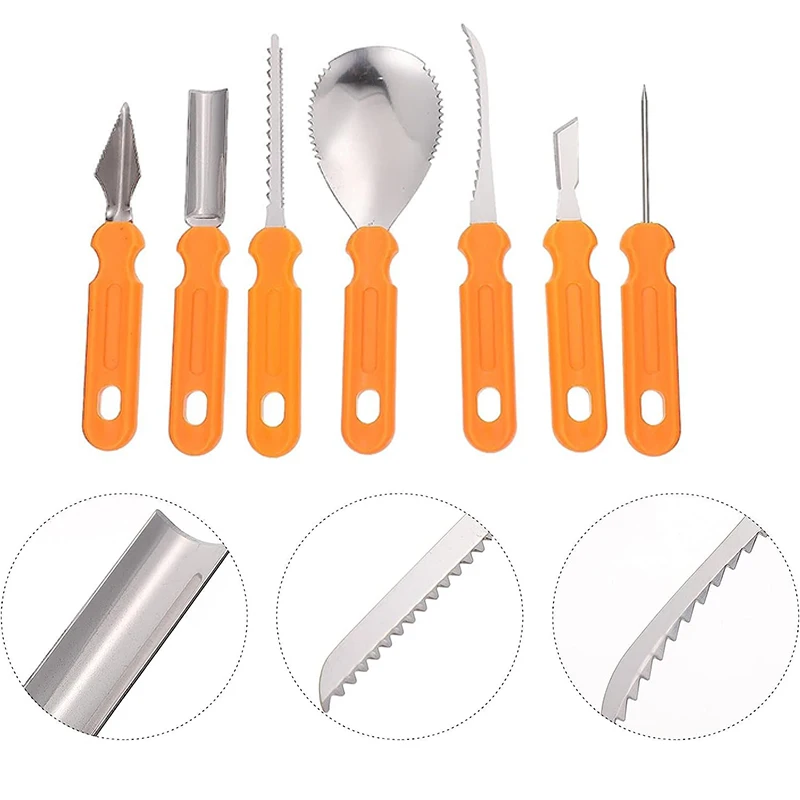 7 قطعة/المجموعة الفولاذ المقاوم للصدأ هالوين اليقطين نحت طقم السكاكين DIY اليدوية فانوس صنع أدوات لمتعة احتفالية #3