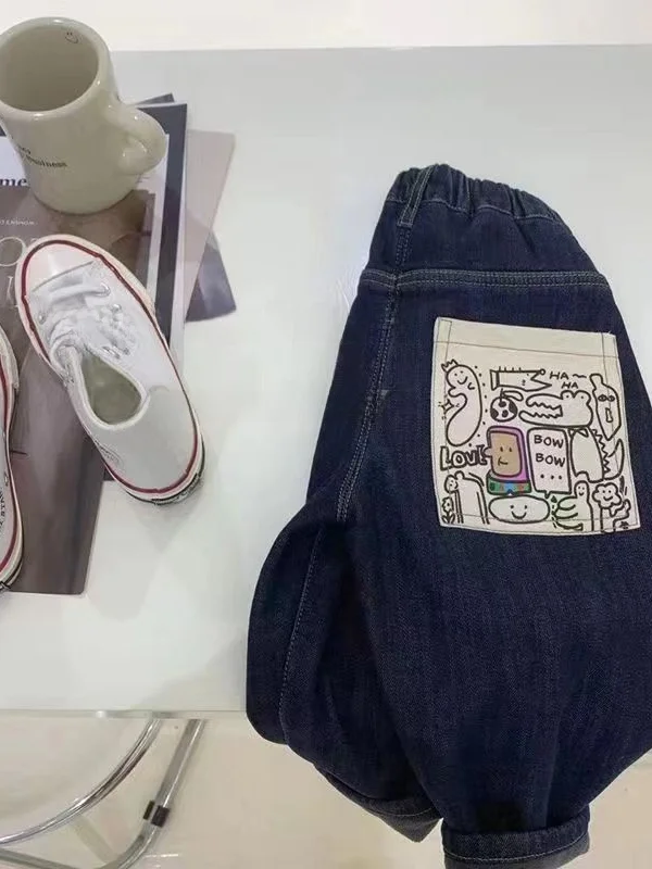 Children's Winter Thiened Fce Lined Comfortable Jeans Loose Casual Trousers for Boys And Girls Warm Thiened Denim Pants