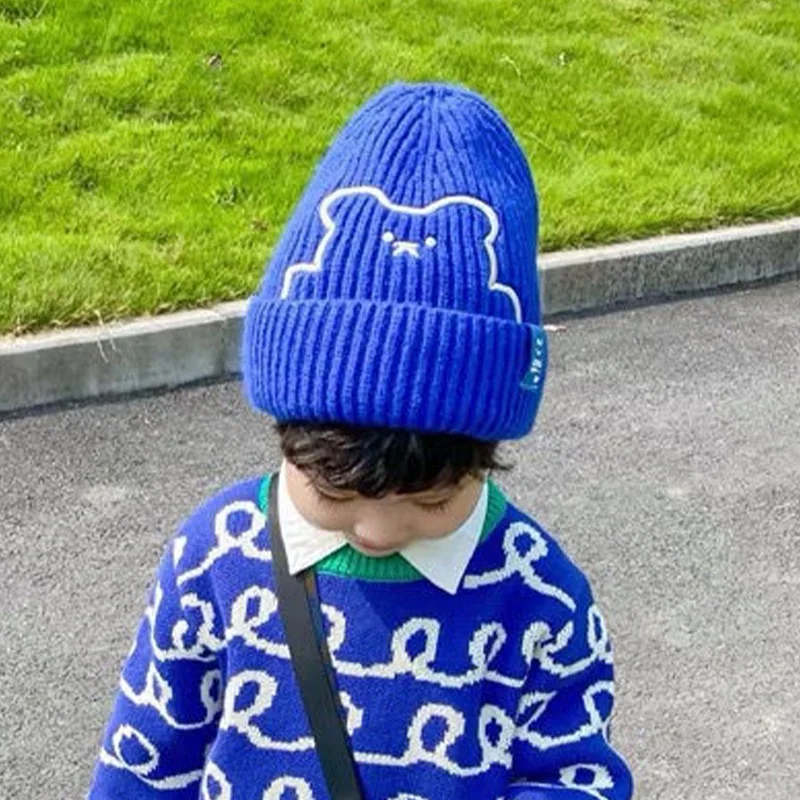 Kids Hats New Boys Girls Hat Winter Baby Knitting Cute Bear Pattern Caps Fashion Keep Warm Beanie Cap Kid Accessories 0-6Years
