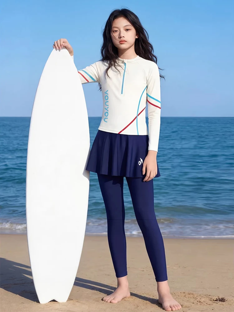 

Детский буркини для девочек, раздельный купальник с длинным рукавом и юбкой, скромный мусульманский купальный костюм