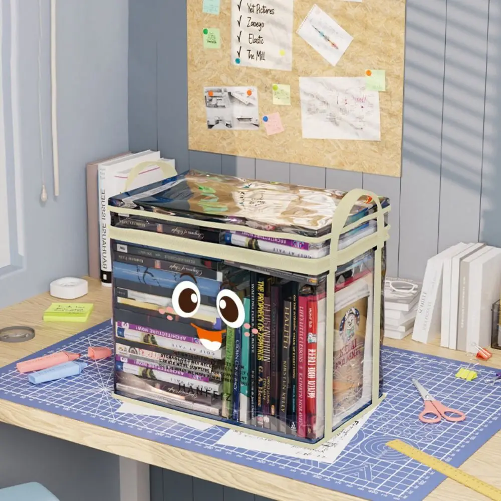 Practical Dust Proof Book Storage Bag Transparent Cute Toy Storage Box with Handle PVC Books Collection Container Home