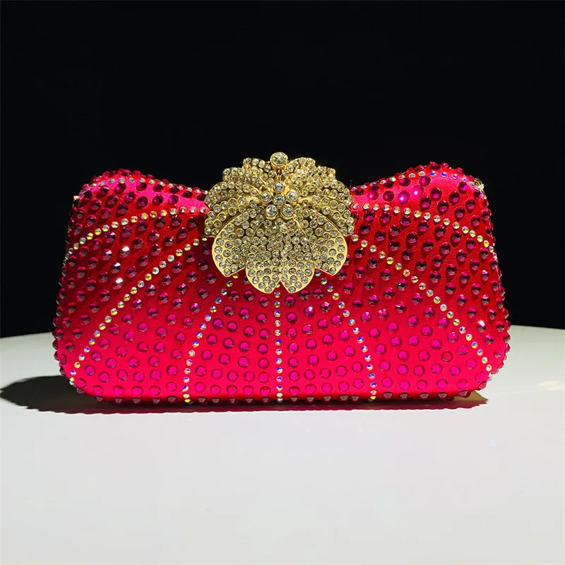 Bolso de mano con flores en 3D para mujer, bandolera de hombro para vestido de banquete, fiesta de noche, boda, diamante, elegante