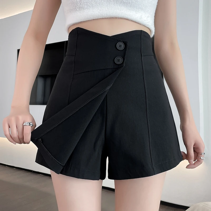 

LUKAXSIKAX 2022 New Summer Women Asymmetrical High Waist Slim Sexy Black Shorts Korean Fashion Safety Shorts Skirt