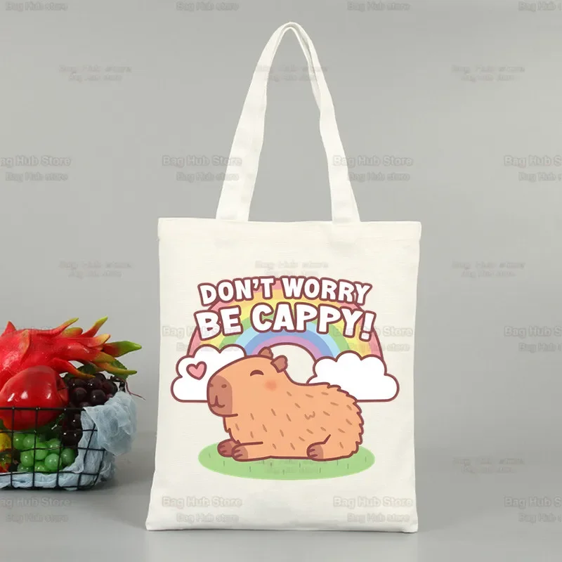 Funny Animals Capybara Cartoon Cute Women Canvas Tote Bag Eco Shopping Bag Large Shoulder Bag Women Foldable Beach Shopper