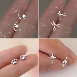 New Simple Creative Scissors Stud Earrings For Women Girls Cute Silver Color Cat Claws Charm Versatile Party Jewelry Gifts