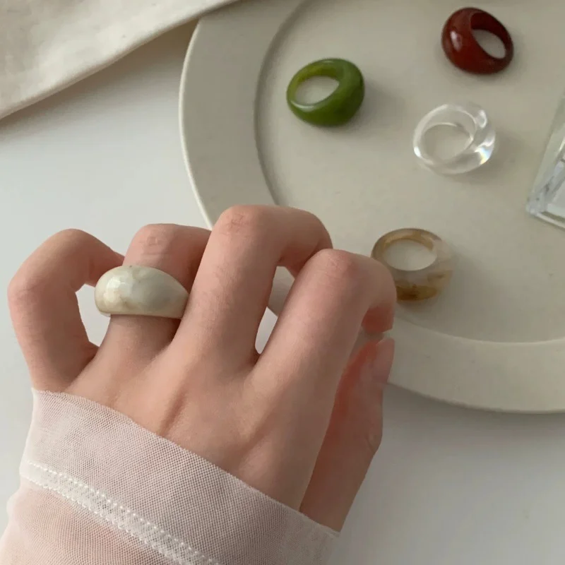 

Trendy Colorful Transparent Acrylic Rings for Women Fashion Transparent Geometric Resin Finger Rings Female Party Jewelry Gift