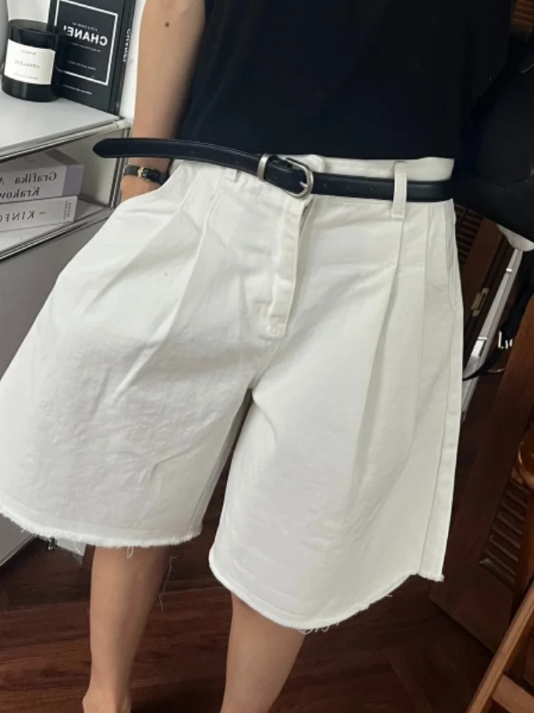 

High Waist Wide Leg Casual Denim Shorts Women's Loose Feeling Comfortable Casual Shorts Fold Design Versatile Shorts