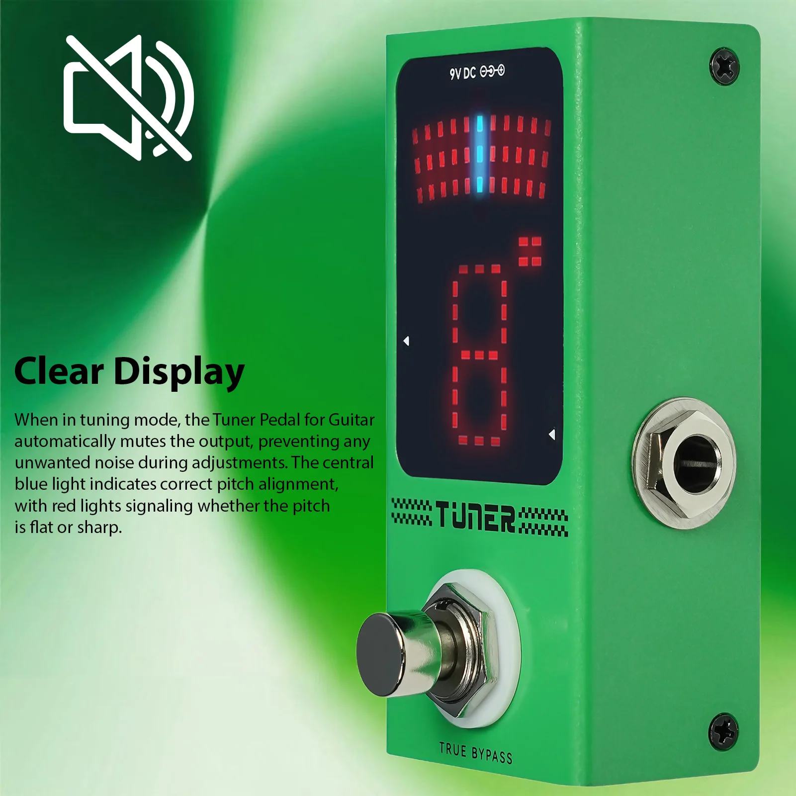 Guitar Effects Pedal Tuner with True-Bypass High Precision Tuning System Fast Response HD Display Auto Mute Output Guitar Pedal