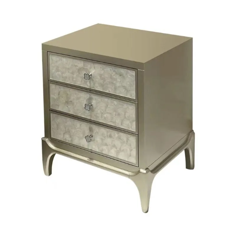 American light luxury shell solid wood bedside table villa locker bedroom drawer storage cabinet