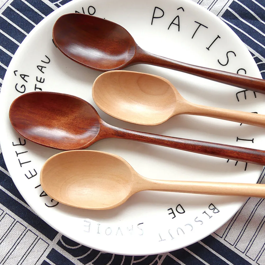 2Pcs Premium Natural Wood Soup Spoon Food Serving Scoop Heavy Duty Kitchen Ladle for Porridge Stew Mixing Ergonomic Comfort