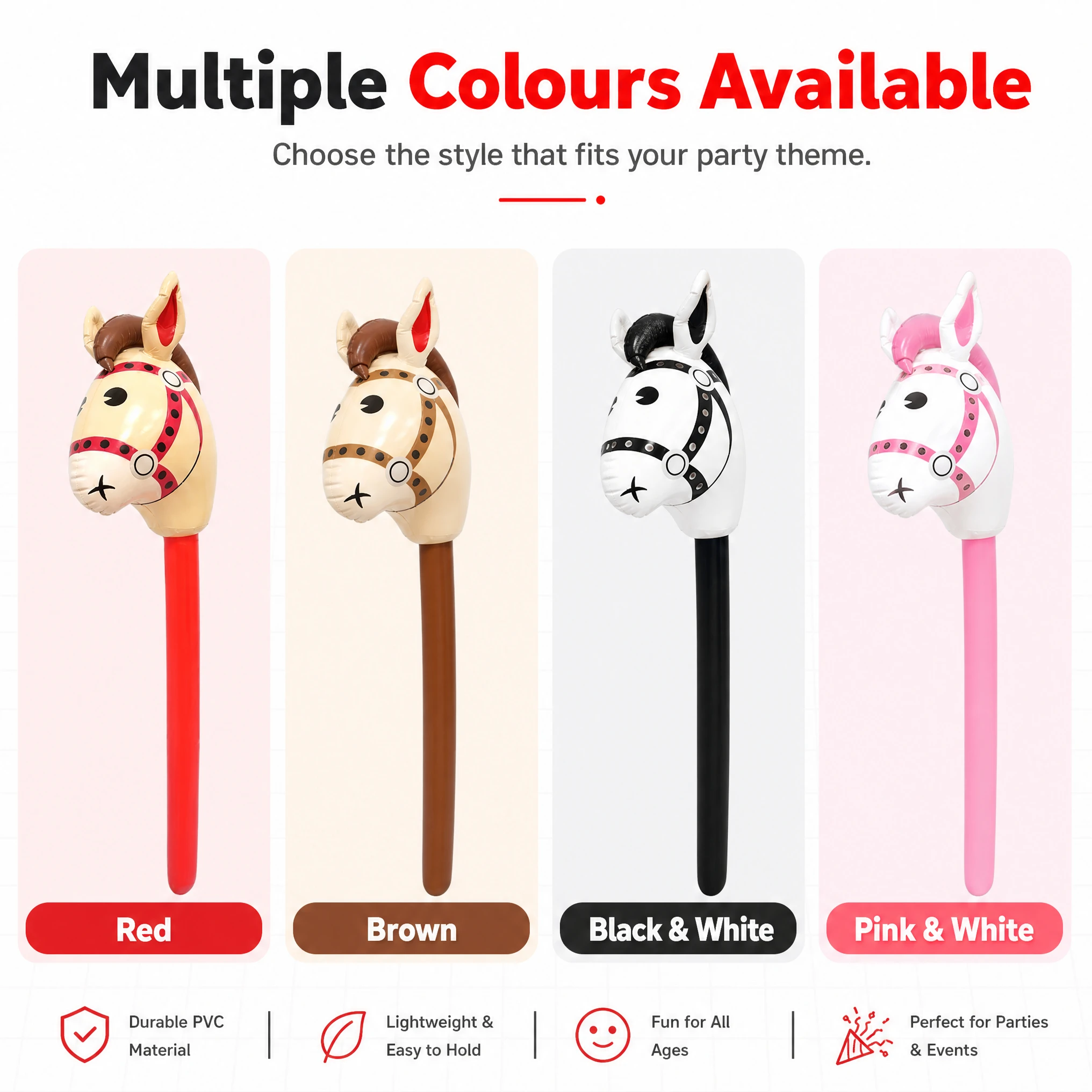 Inflatable Stick Horse PVC Horse Head Stick Balloon Western Cowboy Party Kids Riding Toy Birthday Party Decor