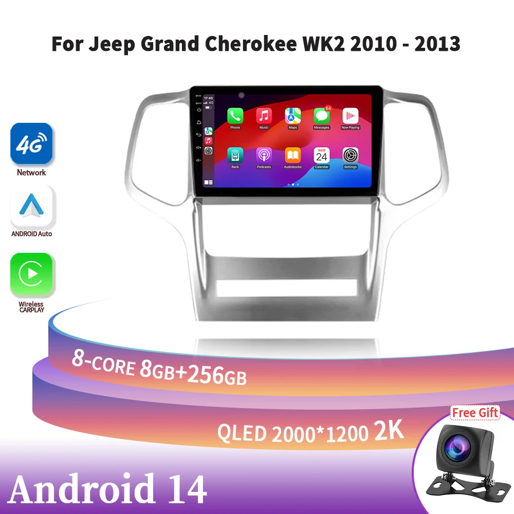 

For Jeep Grand Cherokee WK2 2010-2013 Android 14 Head Unit Screen Wireless Carplay Stereo Car Radio Multimedia Navigation 2DIN