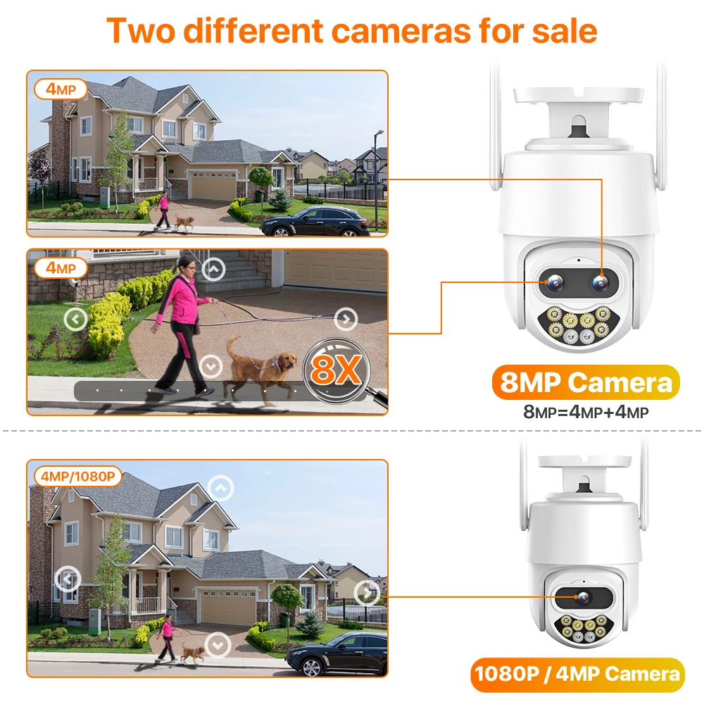 4K 8MP Dual Lens Wifi IP Camera 8X Zoom Outdoor PTZ Camera Auto Tracking 1080P 4MP CCTV Surveillance Support Alexa XMEye iCsee