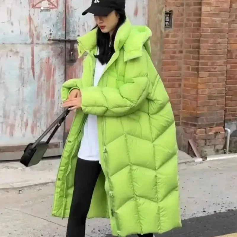 Casaco feminino solto e grosso com capuz, casaco de inverno, Parkas longas, versátil, casaco de tempo de lazer, outwear feminino, novo, 2022