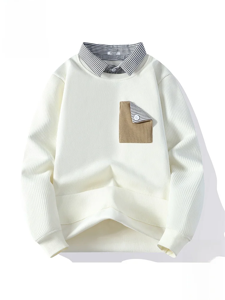 

PaulFrank Loose Fit Knitted Sweatirt with irt Collar Fake Two-Piece Design Spring 2026 Casual Sle for Men Comfortable C...