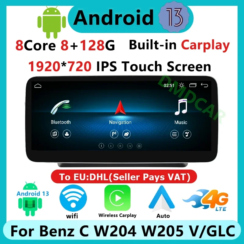 

Factory Price 8Core Android13 Car Radio Stereo GPS Multimedia Video Player Benz C/V Class W204 W205 GLC X253 W446 Carplay Auto