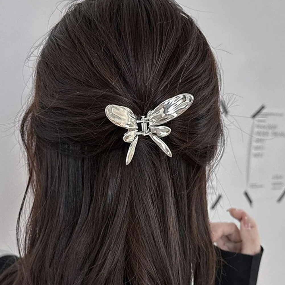 

2pcs Metal Butterfly Claw Clips for Women Silver Bling Accessories Durable Grip Hair Tool Elegant Hair Accessories