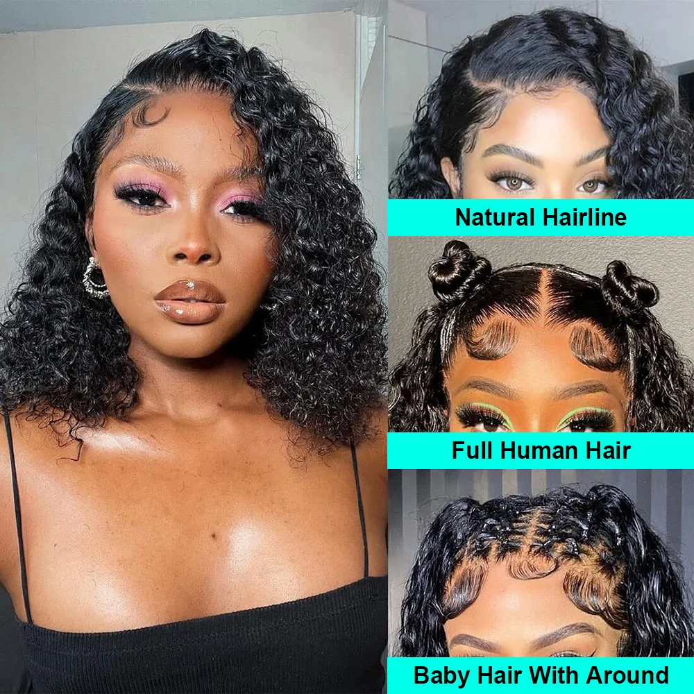 วิกผมเจอร์รี่เคอร์ลี่บ็อบ 13x4 ผ้าลูกไม้ระบายอากาศ ผมนุ่มและหนา ถอนขนมาแล้ว ไม่ต้องใช้กาว ติดตั้งง่ายใน 3 วินาที สำหรับมือใหม่