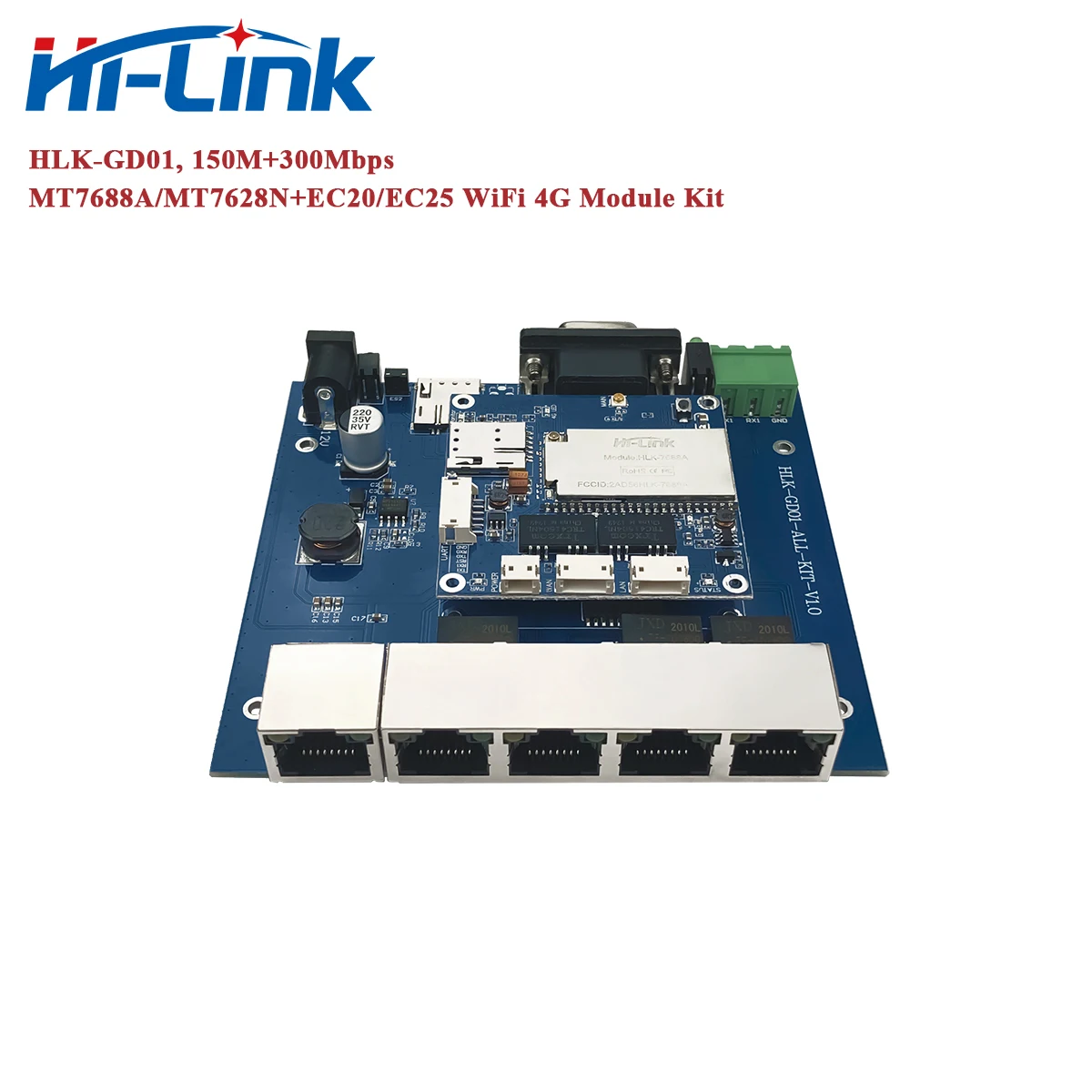 Hi-Link 4G Openwrt MT7688A/7628N+EC20/EC25 LTE Router Module Kit with Test Board HLK-GD01