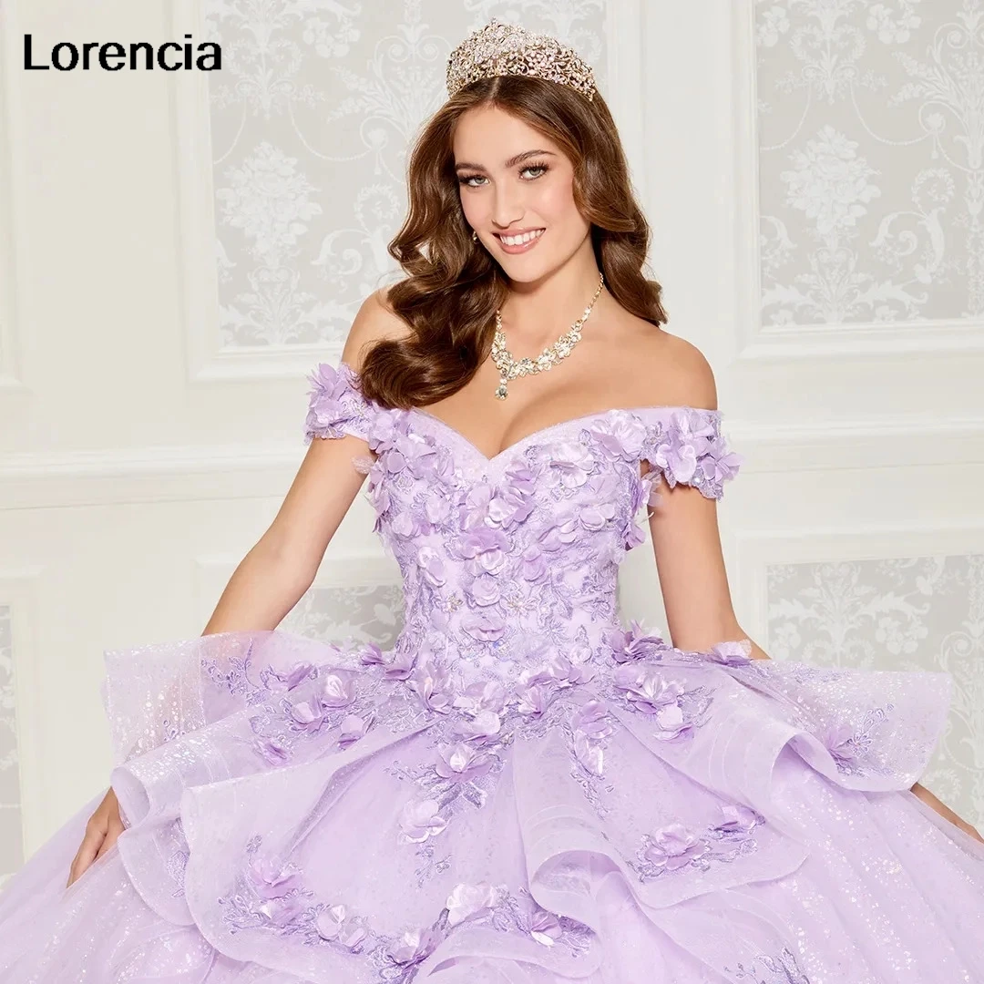 Lorencia Sky Blue Quinceanera Dress Ball Gown 3D Floral Flowers Applique Beaded Pleat Tiered Sweet 16 Vestidos De 15 Años YQD739