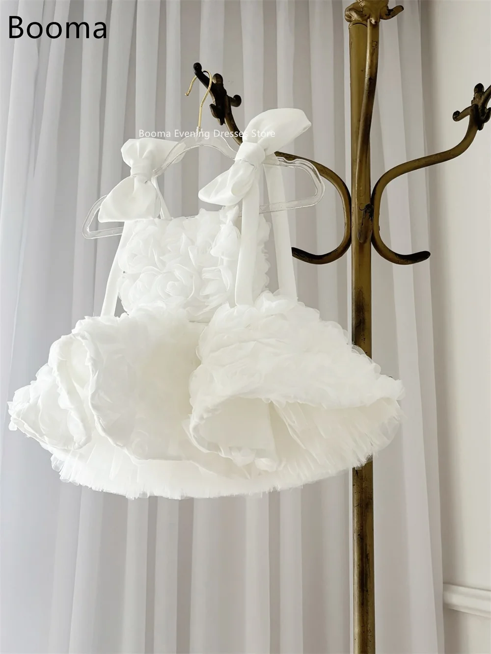 Booma A-Line Fiocco Fiori Abiti da ragazza Abito da festa di nozze per bambini Spaghetti Strap Fiori Ragazze Abiti da ballo Personalizzati 2025