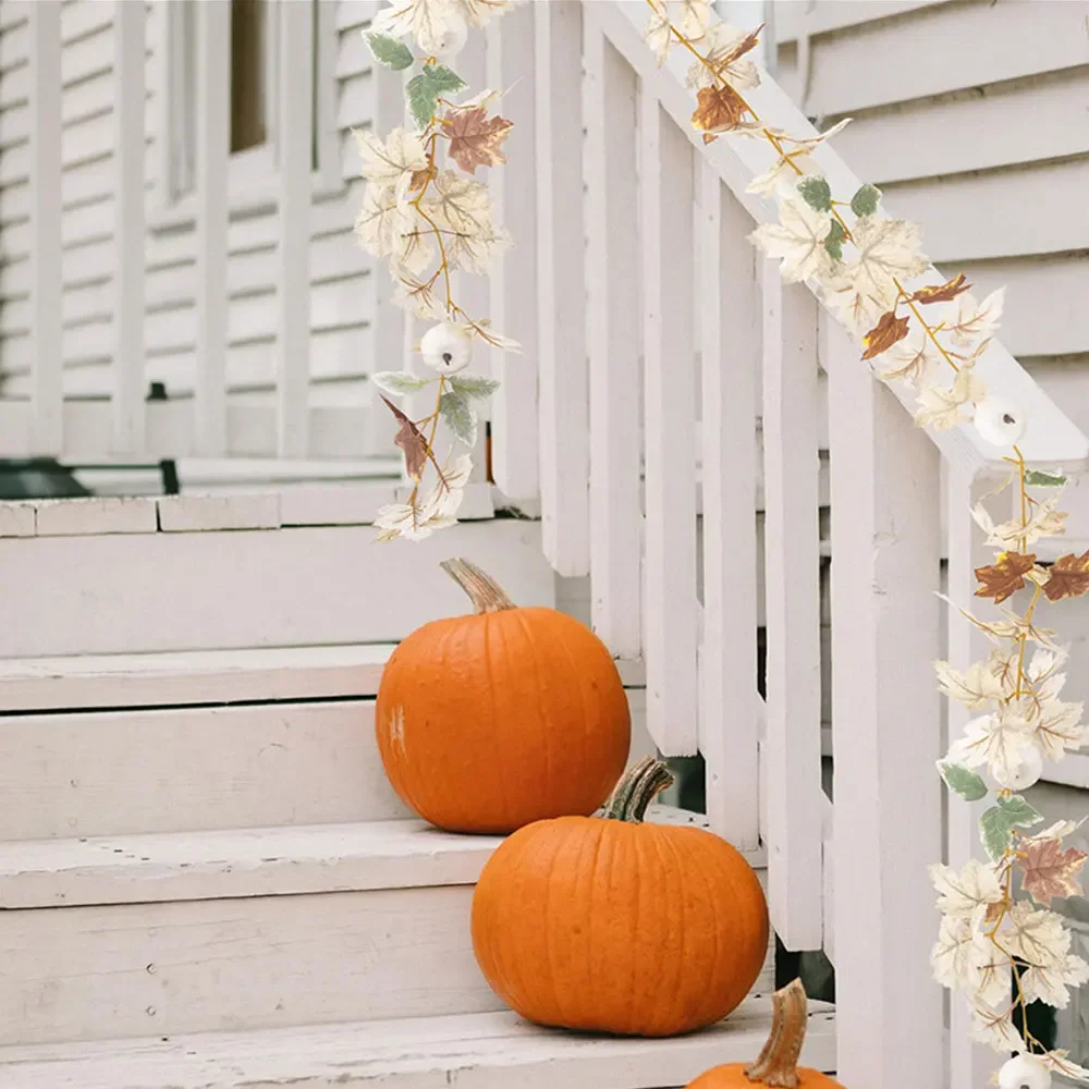 

1X Fall Garland Autumn Maples Leaf Pumpkin Berry Garland Thanksgiving Halloween Fireplace Farmhouse Harvest Decorations for Home