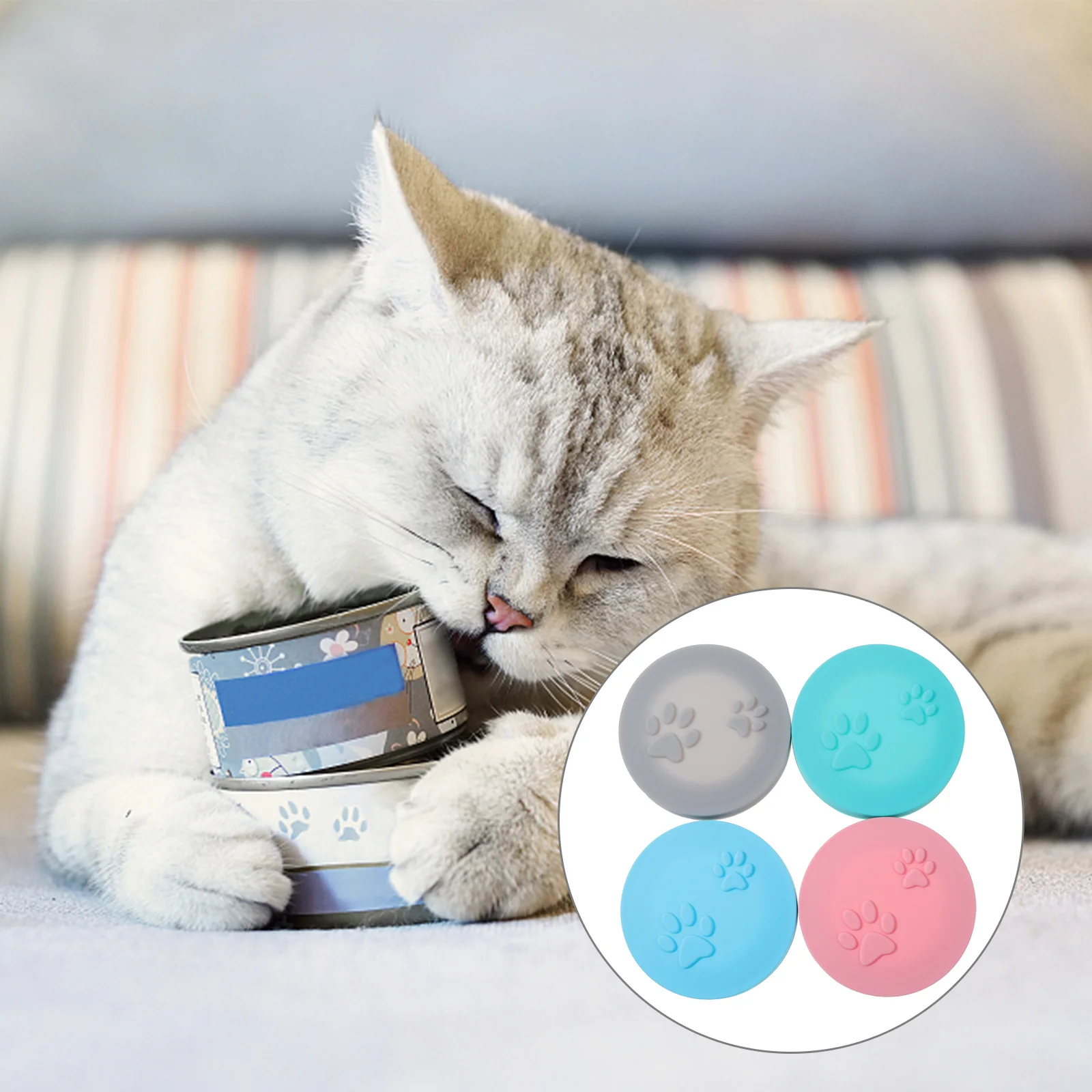 

4 Pcs Silicone Sealed Lids for Cat Dog Food Containers Pink Gray Blue Bowls Pet Supplies Container Covers