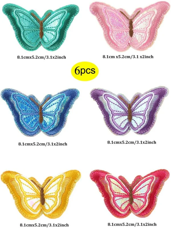 

6pcs 3D Butterfly Iron on Patches Sew on Embroidered Appliques DIY Motif for Clothing Decoration Assorted Colors DIY Accessories