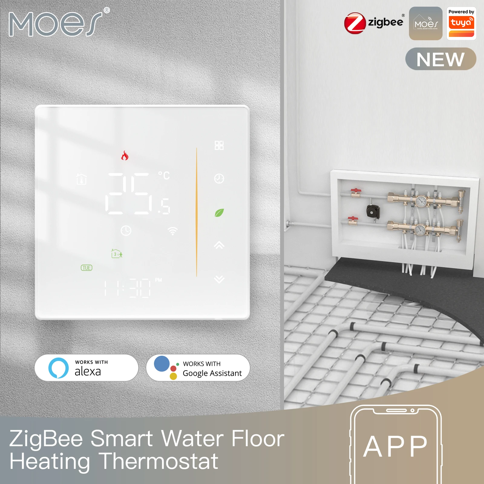 MOES Zigbee Thermostaat Kamertemperatuurregelaar van Water/Elektrische Vloerverwarming Gas Boiler Vochtigheid Tuya Werken met Alex 5A16A - afbeelding 1