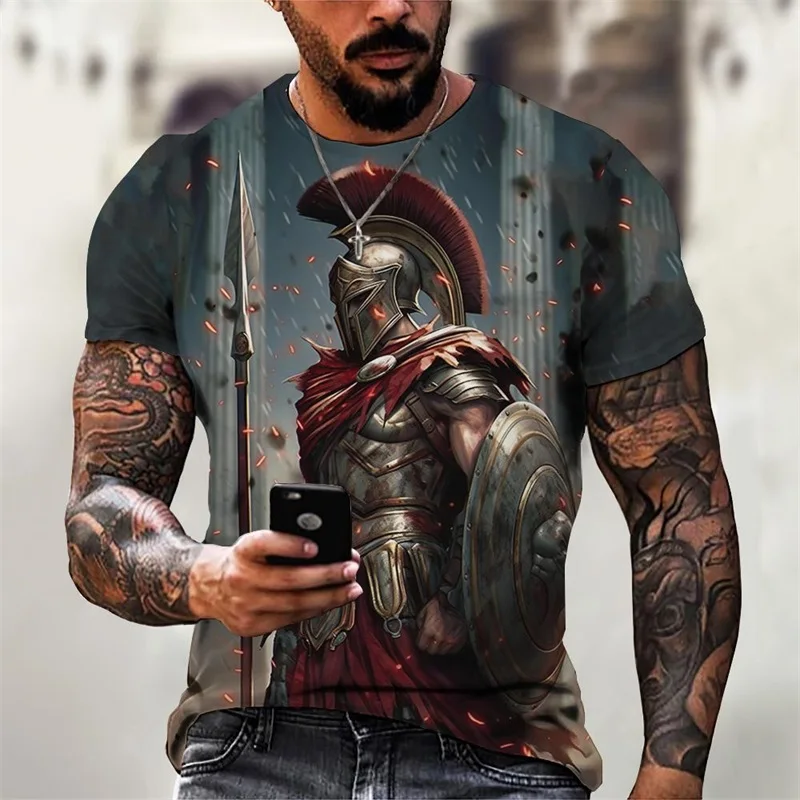 Mens Sparta Graphic T Shirt New In Men's Oversized Casual Short Sleeve Tee Shirt Clothes 3D Print Summer Crew Neck Tshirts